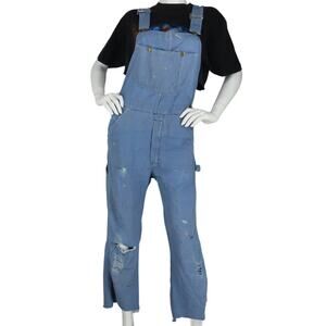 Vintage Distressed Denim Bib Overalls